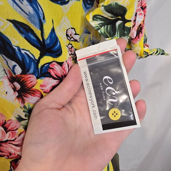NWT eci New York Dress Yellow Floral Button-up Pockets Size 12 Matching Belt - Picture 5 of 12